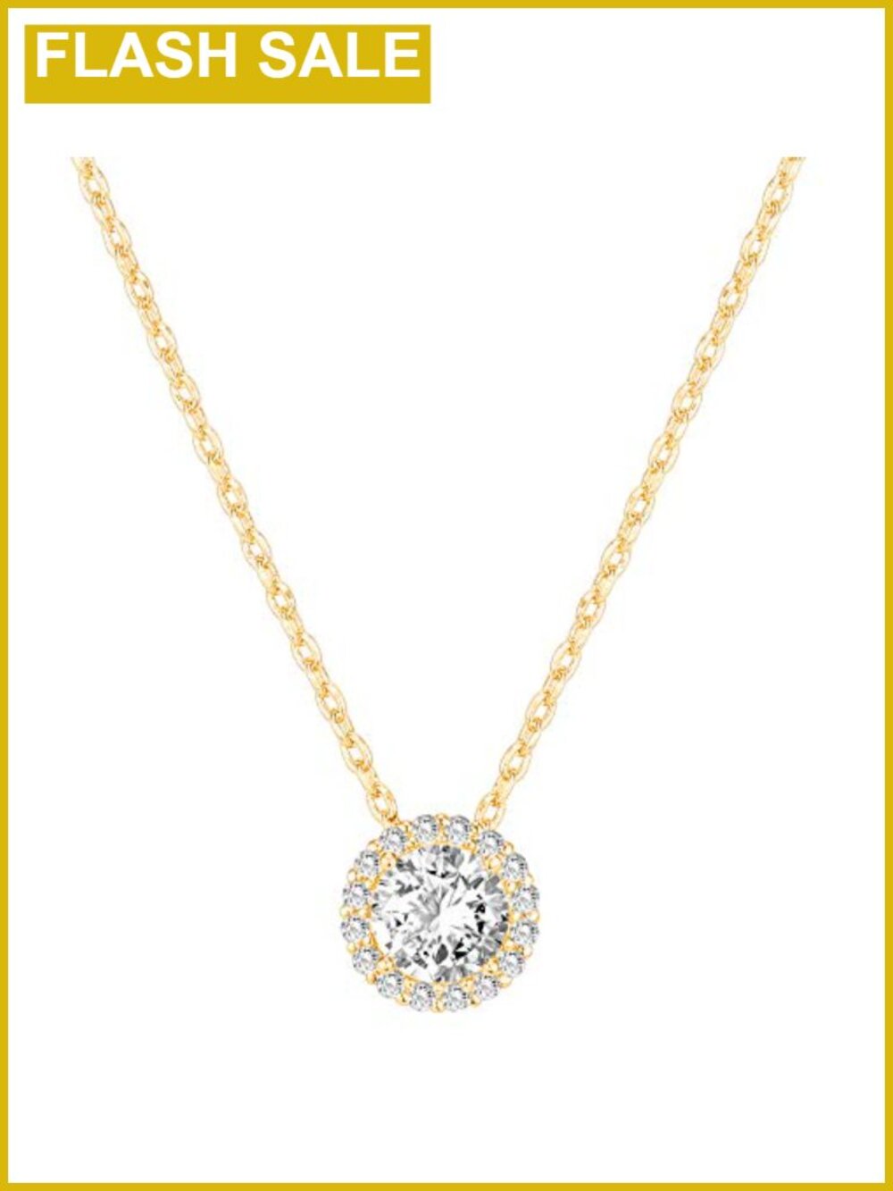 14K Gold Plated Faux Diamond Round Solitaire Halo Pendant Necklace